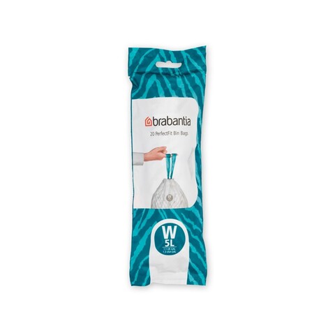 Set 20 saci de gunoi, Brabantia, NewIcon PerfectFit, marimea W, 5 L, nailon, alb
