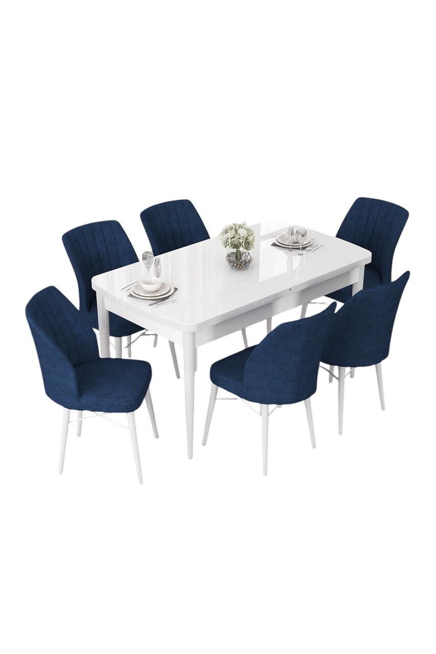 Set masa extensibila si scaune, Hanah Home, Nef, Alb / Bleumarin - view 2