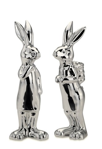 Set 2 decoratiuni Rabbits, Hermann Bauer, 6x5x18 cm, portelan, argintiu Hermann Bauer jun.