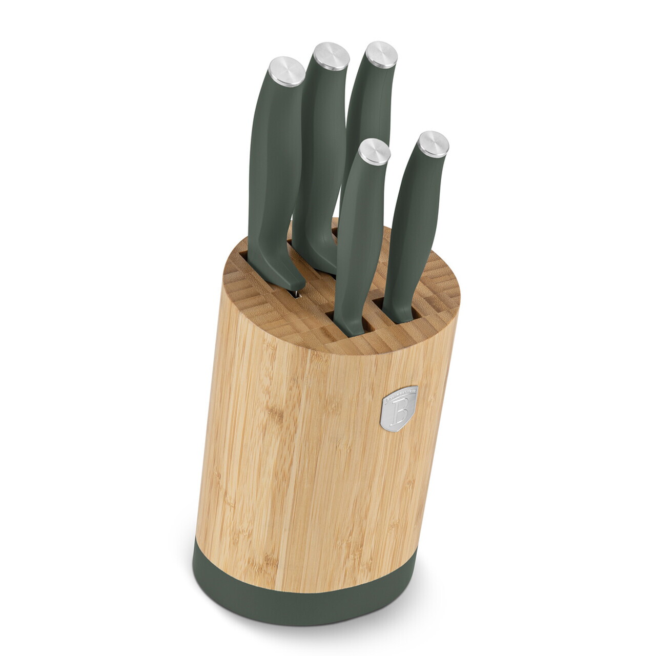 Set 5 cutite cu suport rotund Berlinger Haus, Matte Green, inox/bambus, verde mat/natur - imagine 5