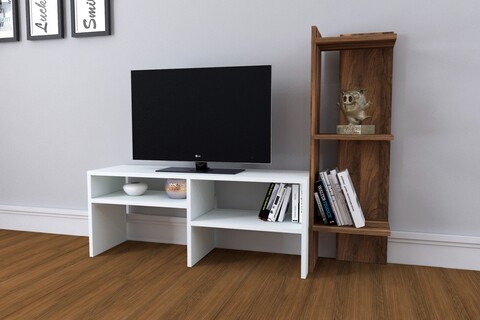 Mobilier living raffline, 2 corpuri, 136.8x29.5x100 cm, pal , alb/maro inchis