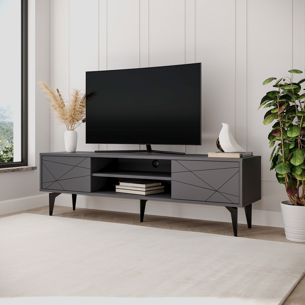 Comoda TV, Odessa, Brendon, 160x48.2x29.6 cm, Antracit - 1 | YEO
