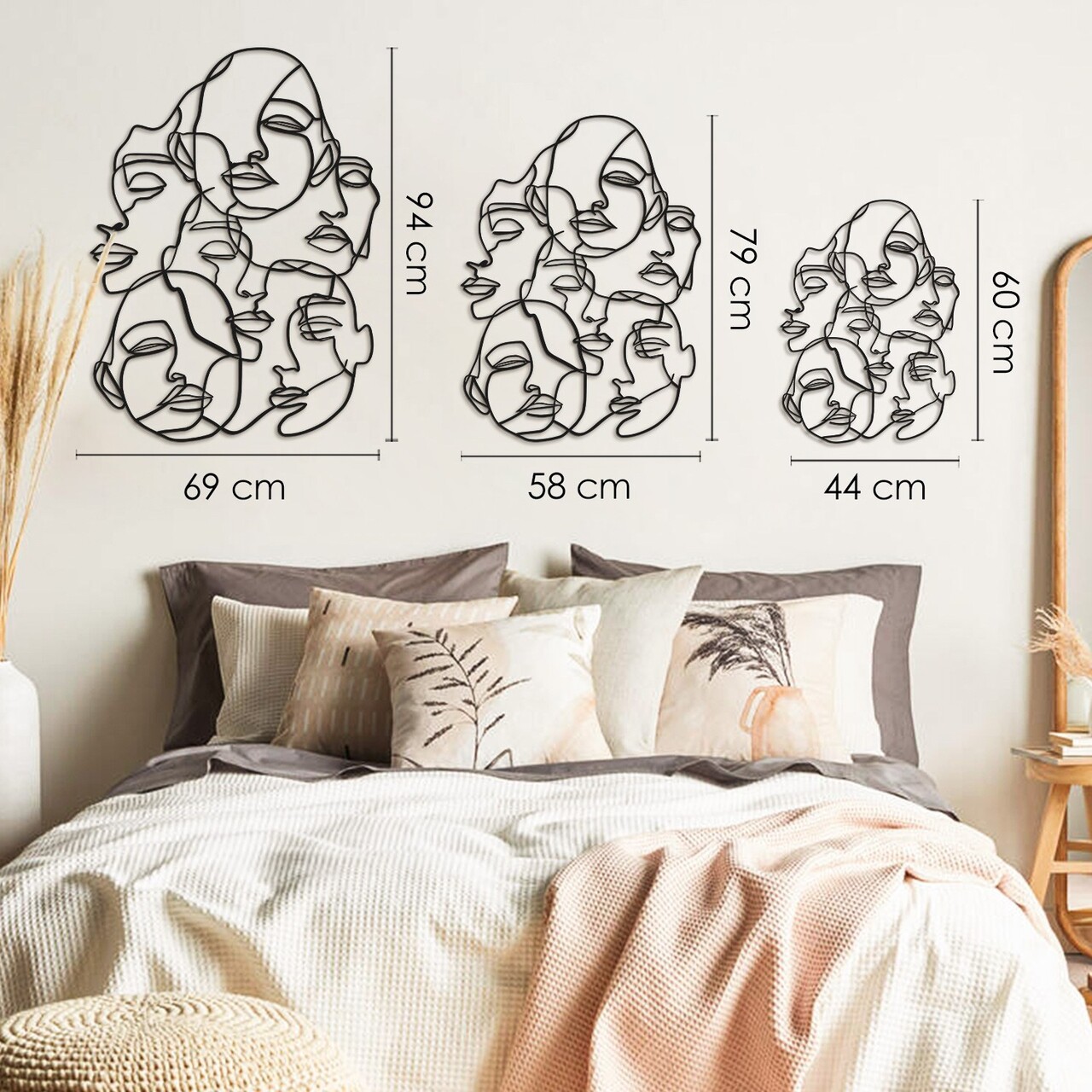 Decoratiune de perete, Faces Line Art- APT743 S, Dimensiune: 44 x 60 cm, Negru - view 4