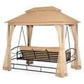 Pavilion cu leagan de 3 locuri si functie pat, Damaris, 232 x 149 x 233 cm, negru/bej