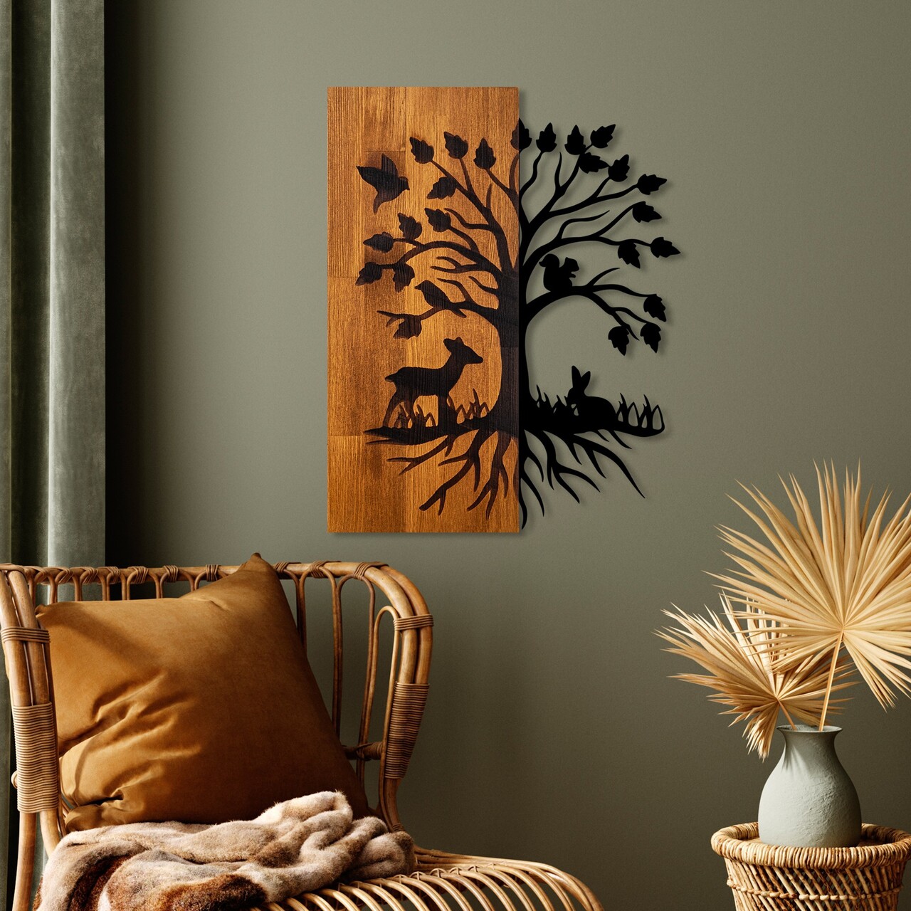 Decoratiune de perete, Nature, Lățime: 46 cm Înălțime: 58 cm Adâncime: 3 cm, Nuc / Negru - view 3