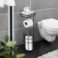 Suport pentru hartie igienica si perie toaleta Roll, Wenko, 16x18x59 cm, otel, negru