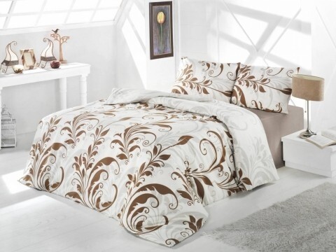 Lenjerie de pat pentru o persoana, 3 piese, amestec bumbac, Nazenin Home, Calina Brown, alb/maro