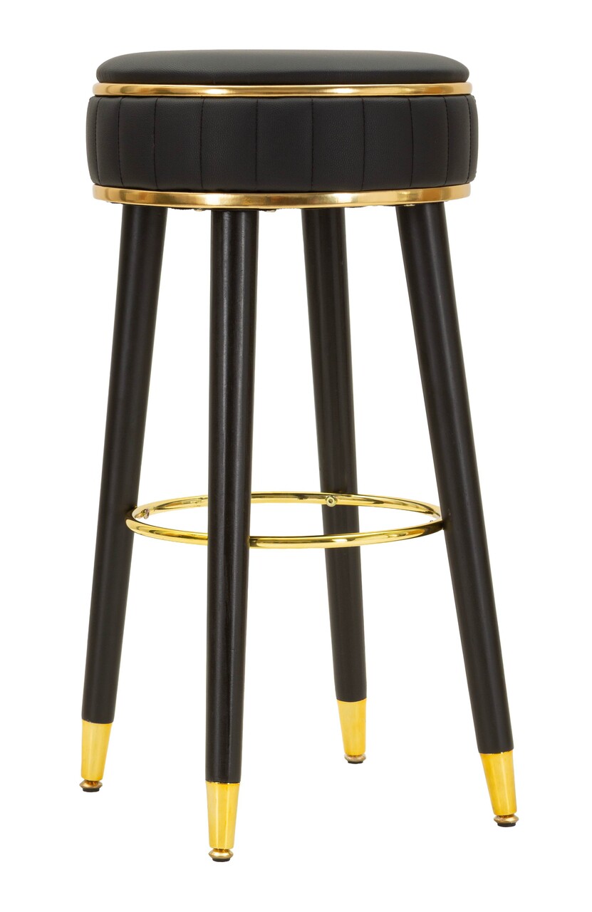 Scaun de bar, Mauro Ferretti, London, 38x74 cm, lemn de pin/piele ecologica, negru/auriu - imagine 6