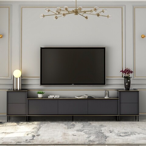 Comoda TV cu 2 dulapuri, Inarch, Imaj, pal melaminat, antracit Inarch