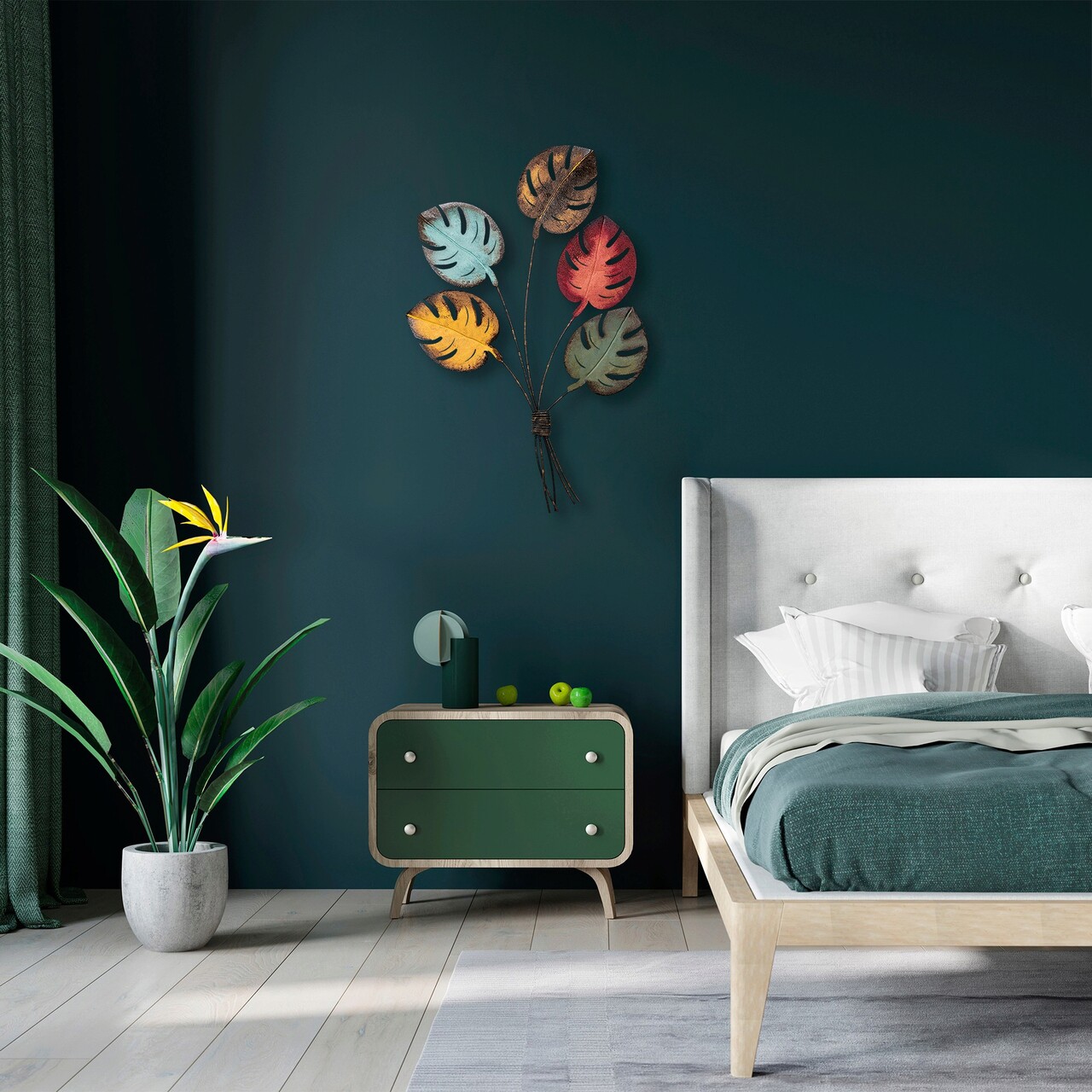 Decoratiune de perete, Monstera, Metal, Dimensiune: 67 x 100 x 4 cm, Multicolor - 2 | YEO
