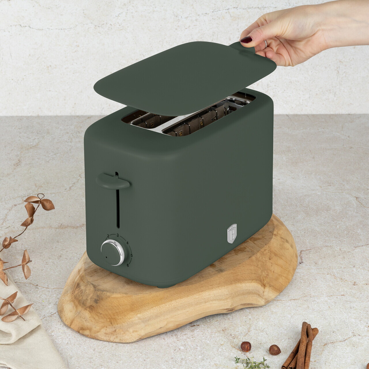 Prajitor de paine cu capac Berlinger Haus, Matte Green, 750W, inox, verde mat - imagine 2