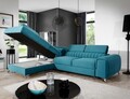 Coltar extensibil stanga 4 locuri, ELTAP, Lau-21, Laurence, 278x205x92 cm, lemn/poliester, turcoaz
