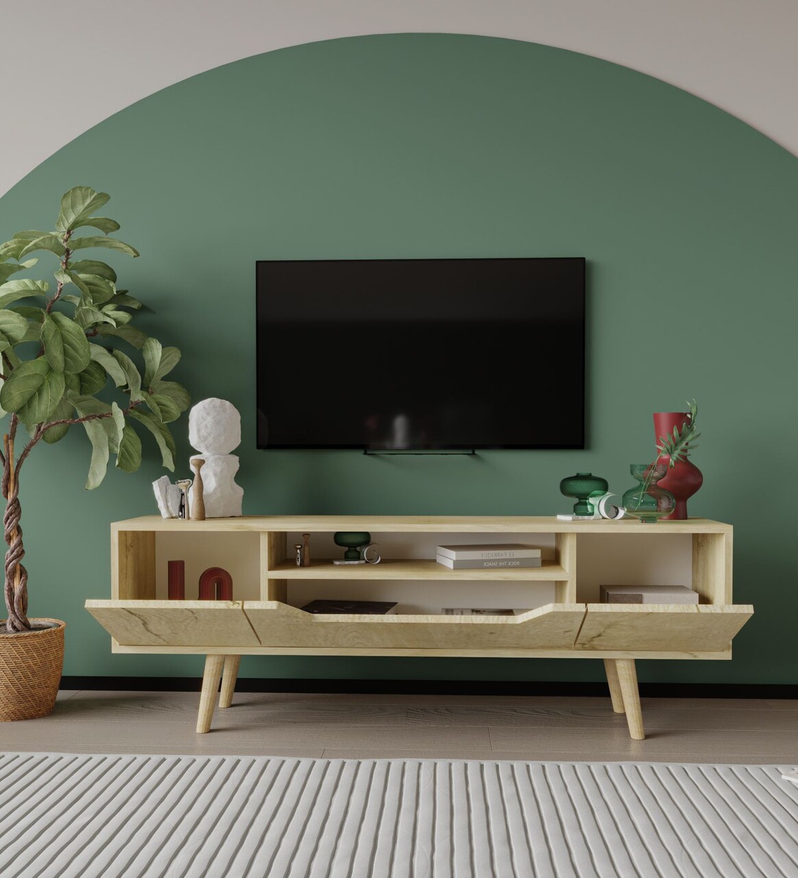 Comoda TV, Hanah Home, Roma 150, 150x53x29.8 cm, PAL, Maro - imagine 3
