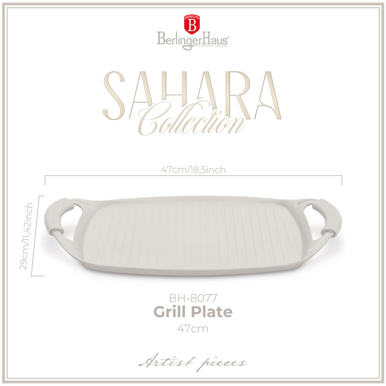 Tava grill Berlinger Haus, Sahara, 47x29 cm, aluminiu forjat, crem mat - imagine 10