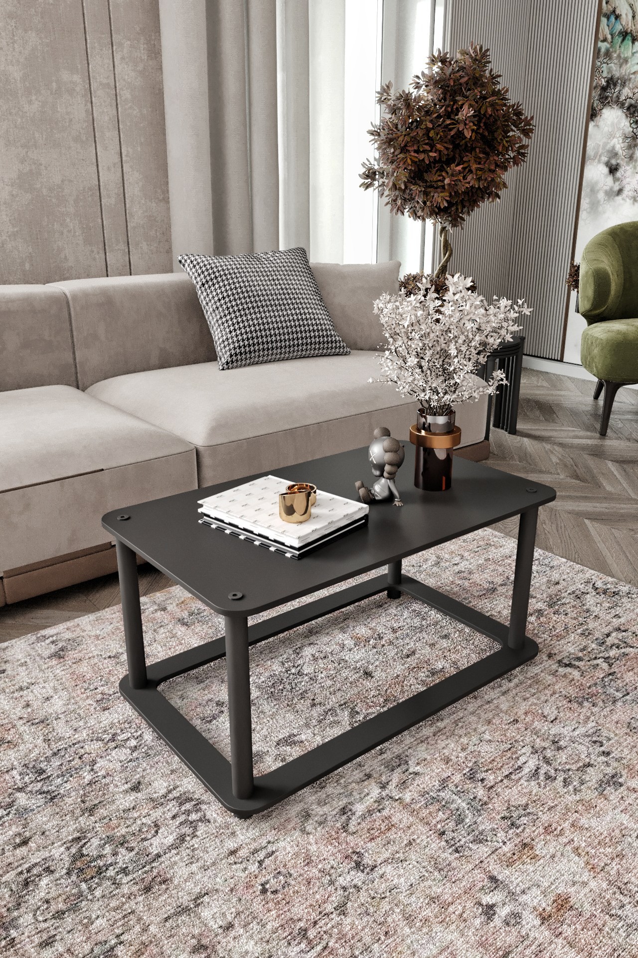 Masuta de cafea, Hanah Home, Hole Rect, 70x38x42 cm, MDF , Negru