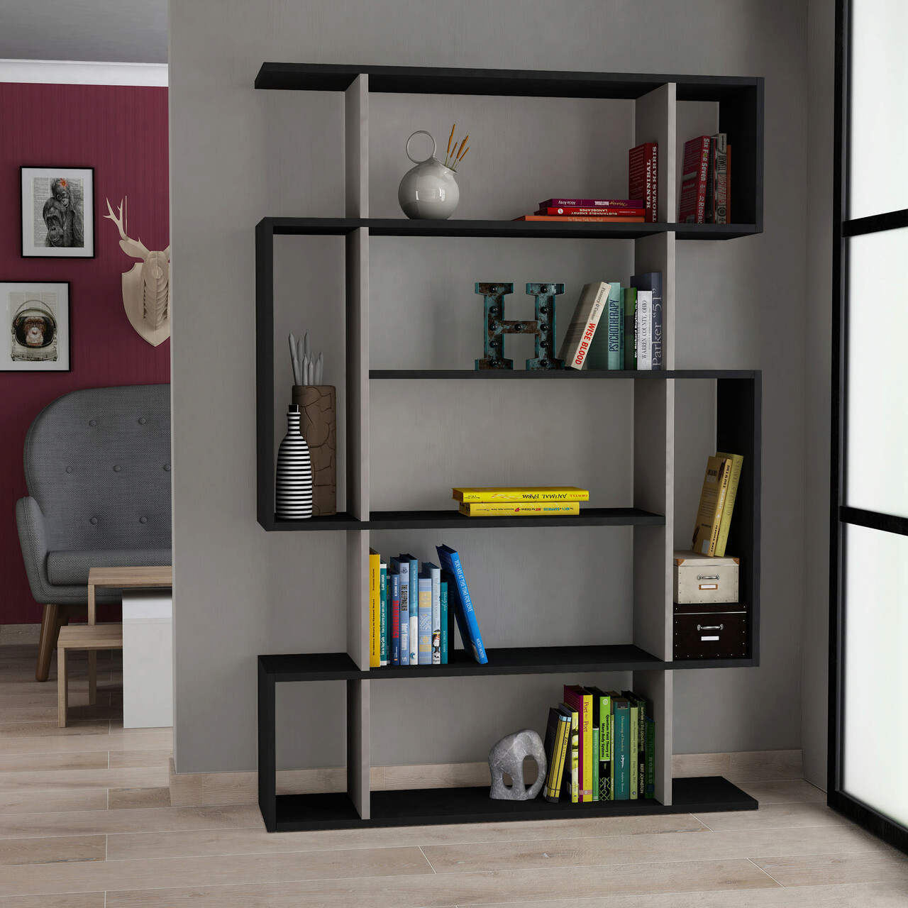 Corp biblioteca, Homitis, Mito, 110x161x25.5 cm, Antracit / Maro deschis