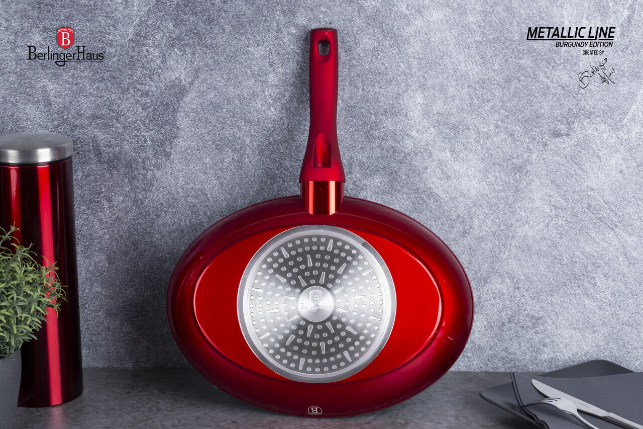 Tigaie pentru peste Berlinger Haus, Burgundy, 35 cm, aluminiu forjat, rosu - imagine 8