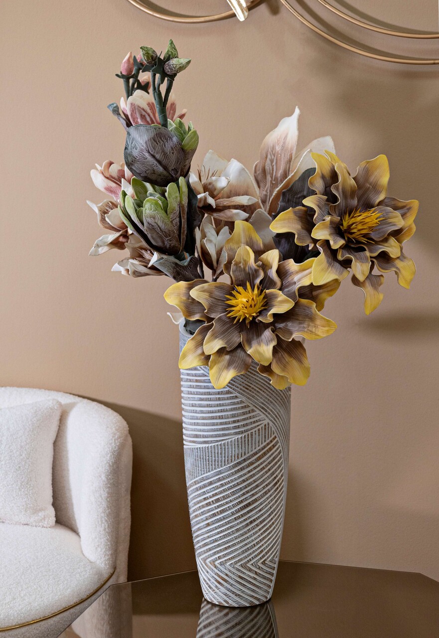 Vaza decorativa Wood Effect, Mauro Ferretti, 18x18x45 cm, polirasina, alb antic - 2 | YEO