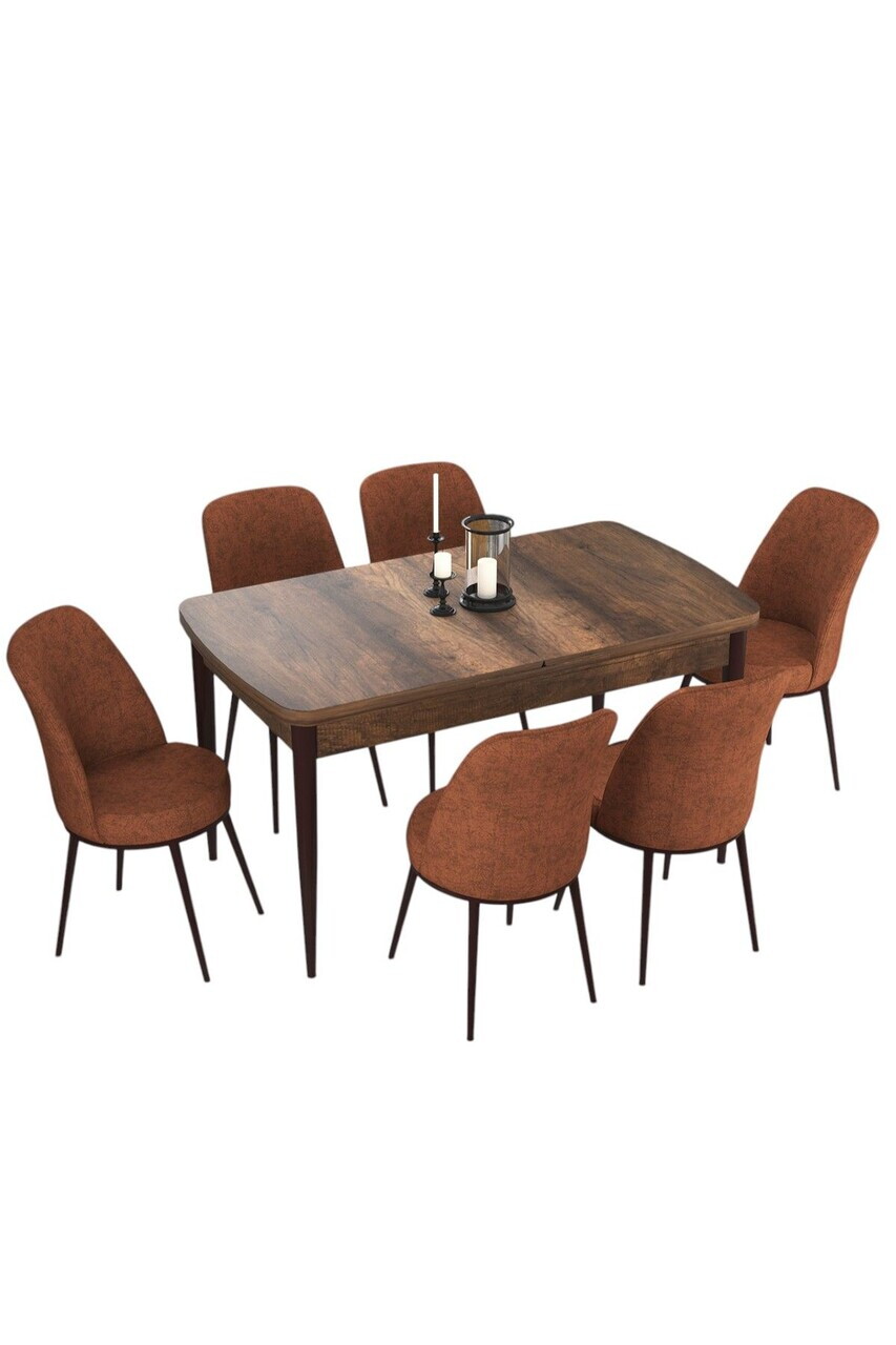 Set masa extensibila si scaune (7 piese), Hanah Home, Via, Model baroc din lemn / Teracotă — imaginea 2
