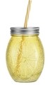 Pahar cu pai Lemon, 500 ml, sticla, galben