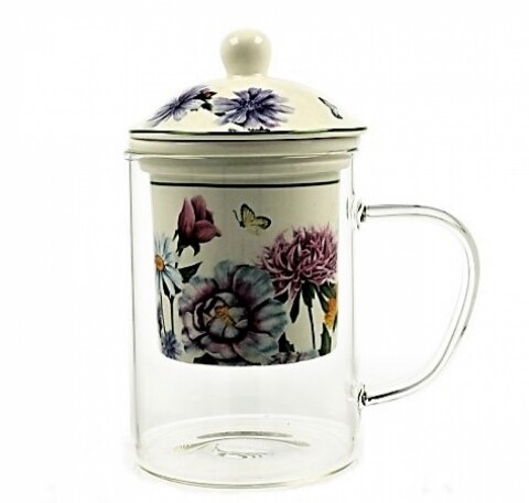 Cana cu infuzor Linda, Duo, 450 ml, sticla, multicolor