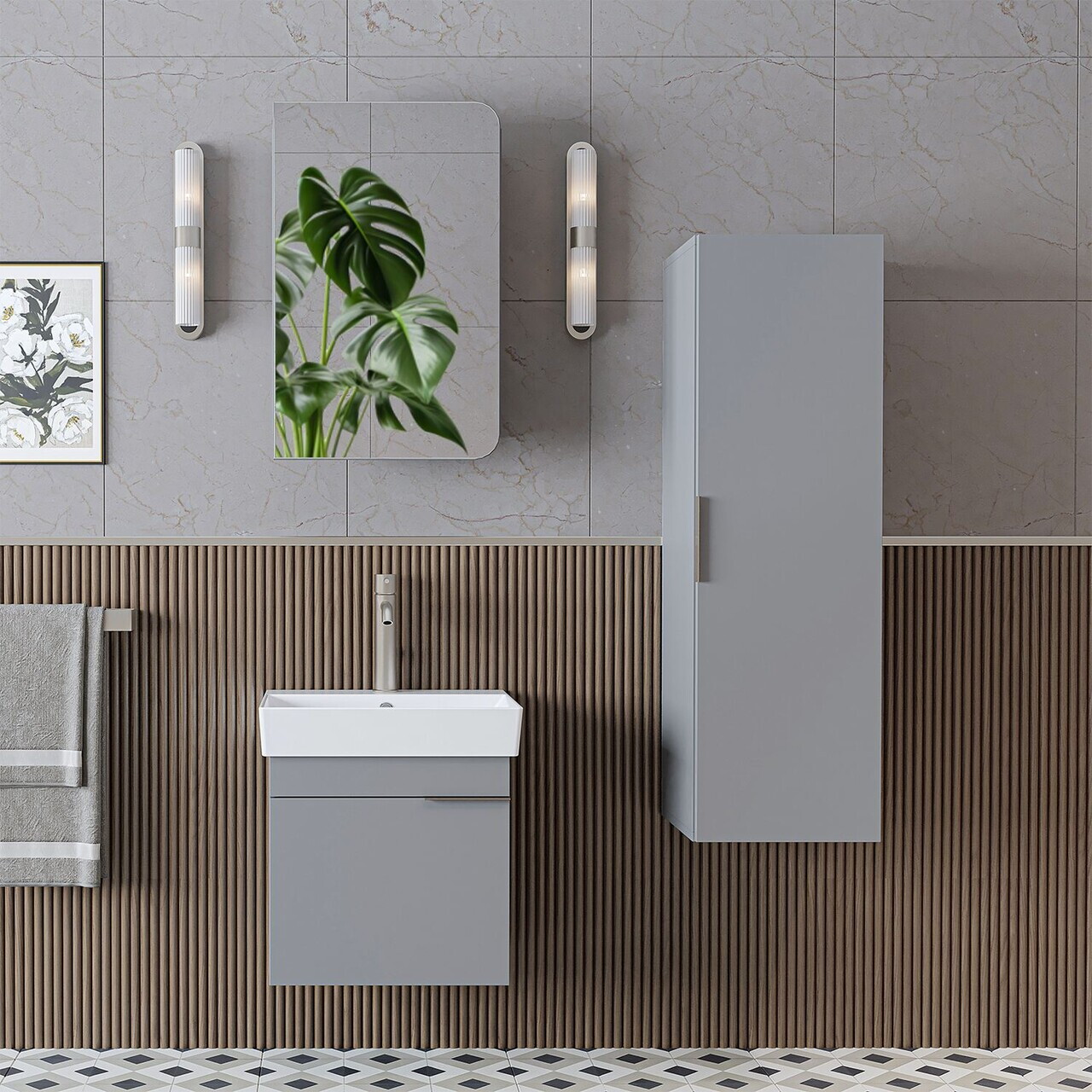 Set Dulap de Baie cu Chiuvetă și Oglindă (3 Piese), Hanah Home, 2931, PAL MELAMINAT, Frasin — imaginea 3