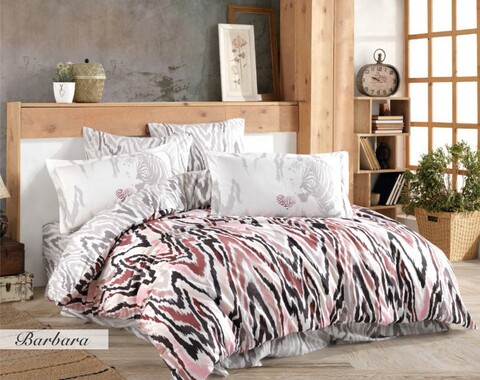 Lenjerie de pat dubla, 4 piese, 200x220 cm, 100% bumbac poplin, hobby, barbara, roz pudra