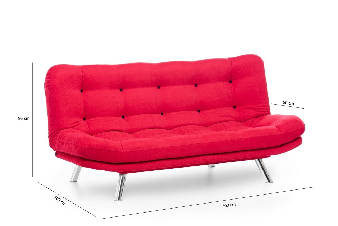 Canapea Extensibila Misa Sofabed, Futon, 3 Locuri, 198x128 Cm, Metal, Rosu