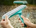 Aparat pentru curatat geamuri, 3 in 1, Wiper W&F Cleaner L micro duo, Leifheit, 33 cm, cauciuc/microfibra, alb/verde
