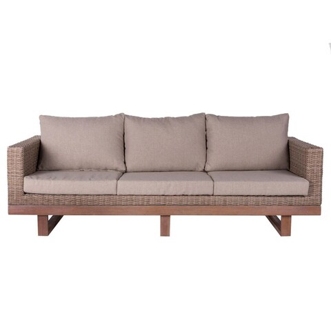 Canapea pentru gradina 3 locuri Patsy, 220 x 89 x 64.5 cm, lemn/ratan sintetic/poliester, natural BigBuy Home