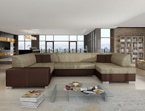 Coltar extensibil dreapta 6 locuri ELTAP, Hv05, Havana, 322x204x72 cm, lemn/poliester, bej inchis/maro