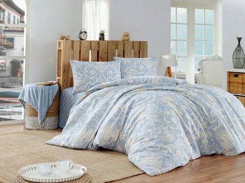 Lenjerie de pat dubla (DE), 3 piese, Tuval – Blue, EnLora Home, 65% bumbac/35% poliester EnLora Home