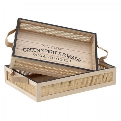 Set 2 tavi din lemn Green Spirit Storage, InArt, 41 x 28 x 8 cm, lemn, negru/natur