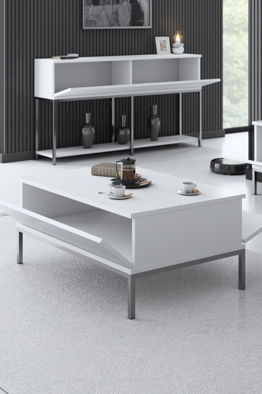 Masuta de cafea, Bexley, Lord, 90x40x60 cm, PAL, Alb / Argintiu - 1 | YEO