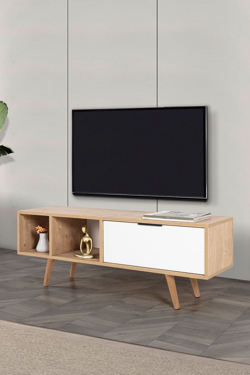 Comoda TV, Hanah Home, Venüs 3340, 130x46x35 cm, PAL, Stejar Safir / Alb — imaginea 3