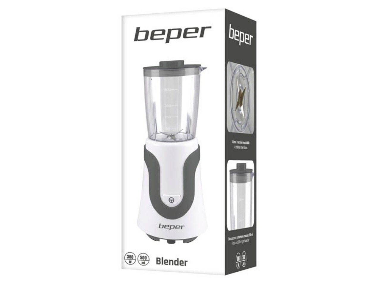 Mini blender de masa Beper, 300 W, 10x10.5x28 cm, inox, alb/gri