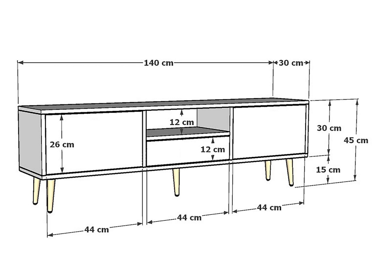 Comoda TV, Hanah Home, 1306-DROP-1, 140x45x30 cm, PAL , Alb/Auriu