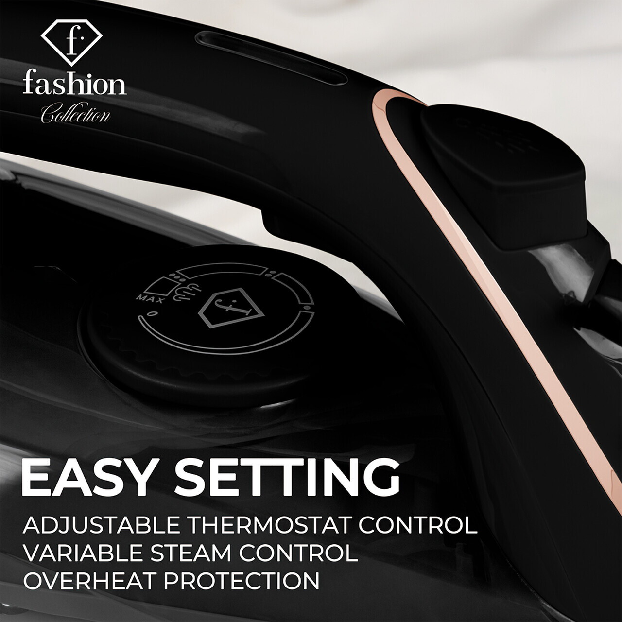 Fier de calcat Fashion TV, Matte Black-Rose Gold, 2400W, 280 ml, invelis ceramic, negru - imagine 7