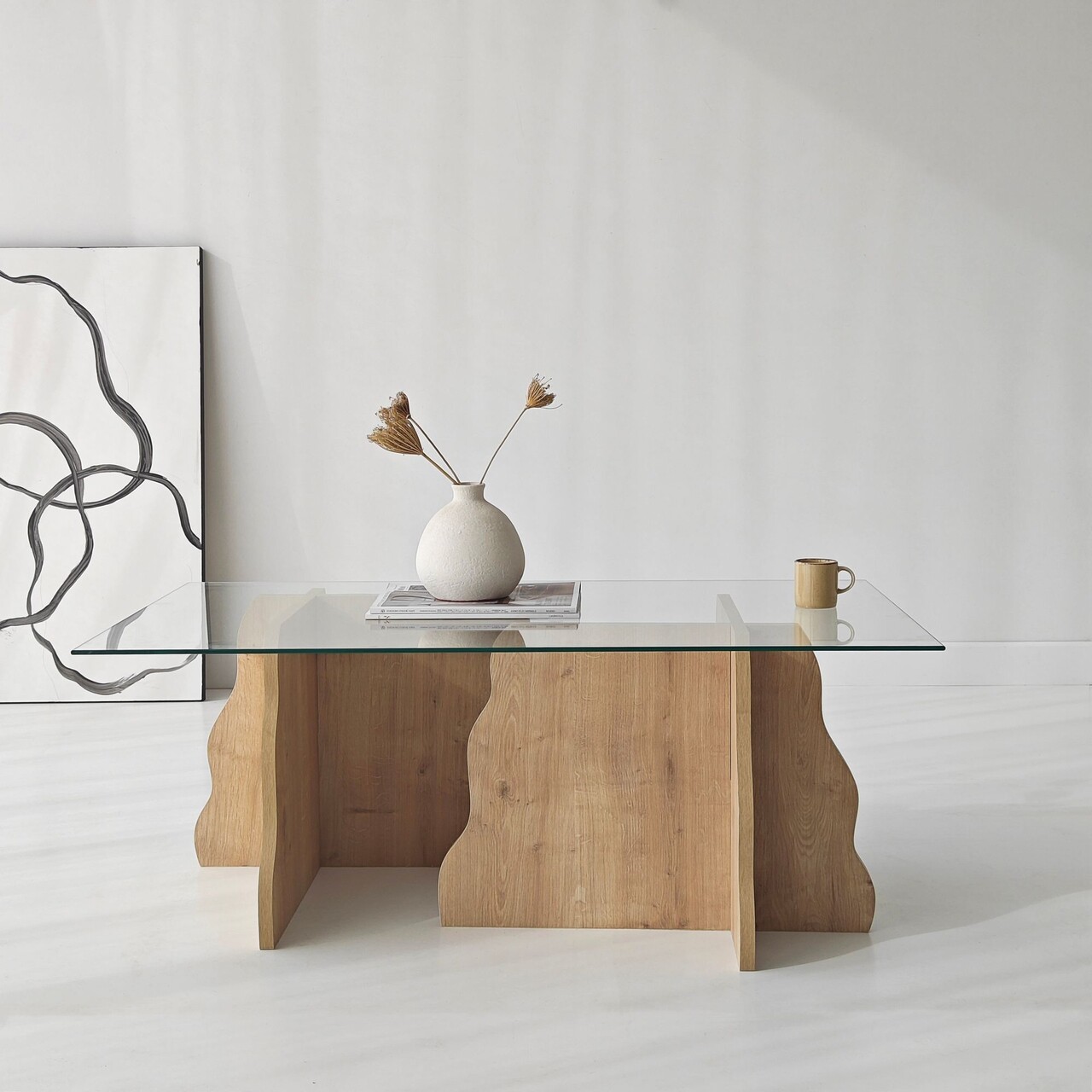 Masuta de cafea, Hanah Home, Canyon, 105x40x65 cm, Stejar Safir / Transparent - view 5