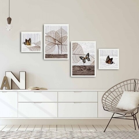 Set 4 tablouri decorative, Alpha Wall, Butterfly, 30×30/35×50 cm 30x30/35x50