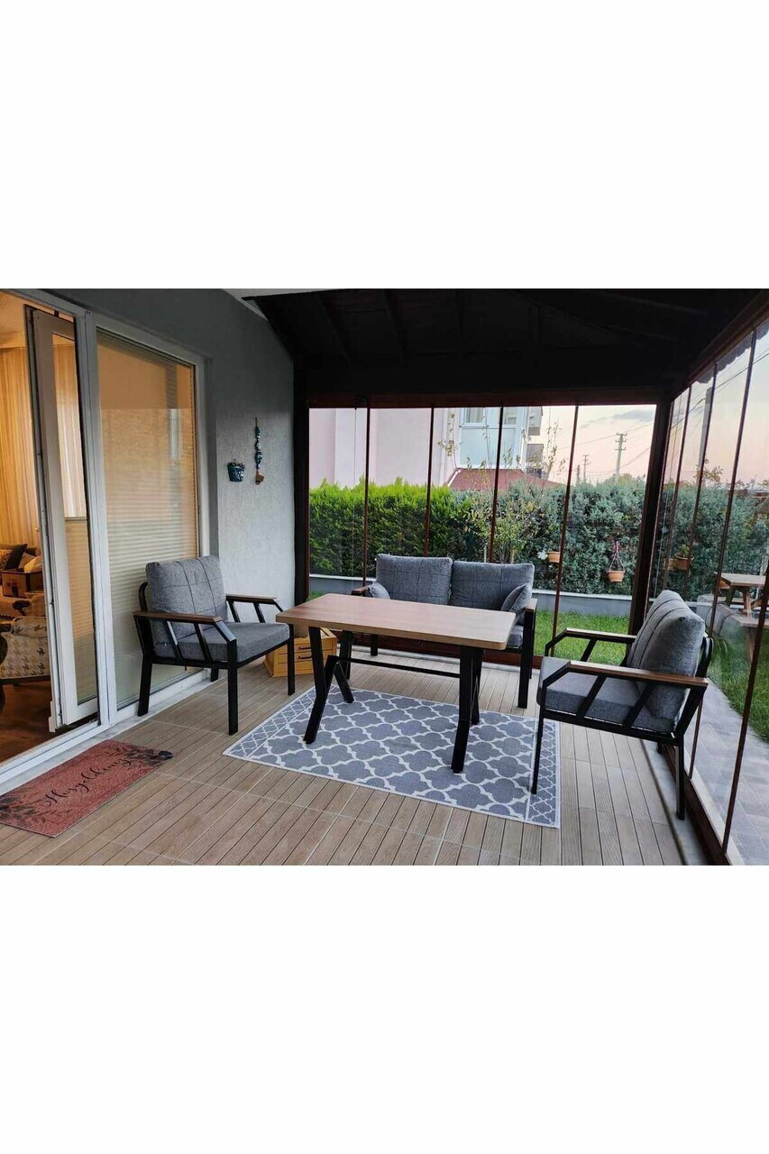 Set mobilier de gradina, Hanah Home, Nergiz 2+1+1, Metal, Gri - view 4