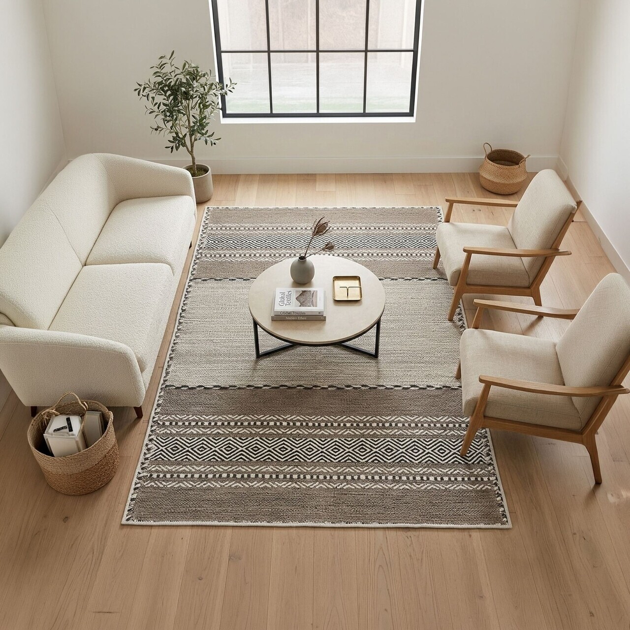 Covor Woosonıl133 140x220 cm Bumbac Bej / Maro / Negru