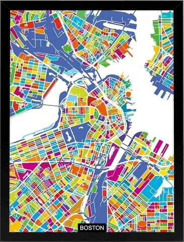 Tablou decorativ Boston Map, Homemania, 32x42 cm, MDF/sticla
