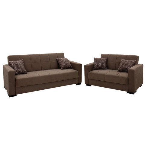 Set 2 canapele extensibile Vox, Pakoworld, 212x77x80 cm, catifea/lemn de plop, maro