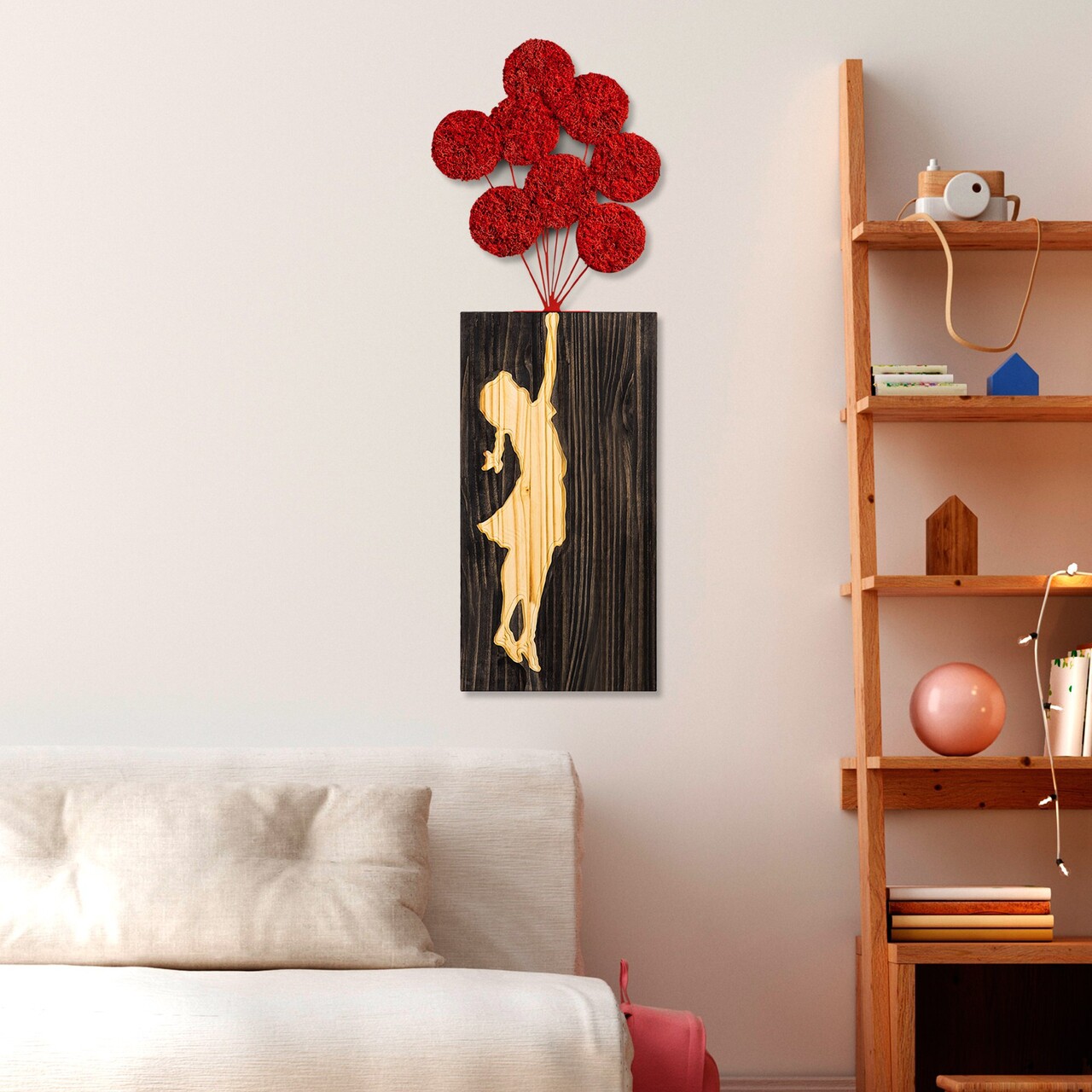 Decoratiune de perete, Banksy, Dimensiuni: 34 x 99 cm, Nuc / Maro / Roșu - view 2