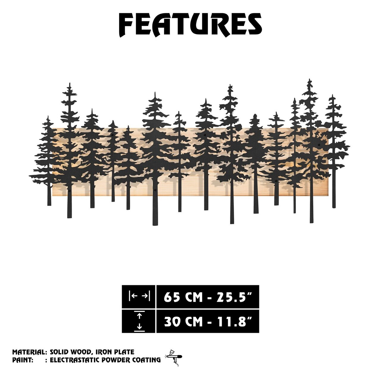 Decoratiune de perete, Nordic Pine, Cadru: Lemn (Grosime: 2 cm), Natural/Negru — imaginea 8