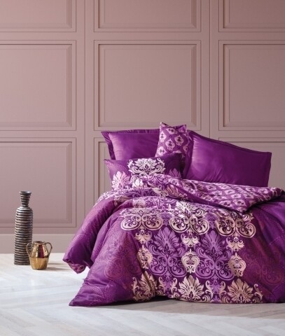 Lenjerie de pat dubla, 6 piese, 240x260 cm, 100% bumbac satinat, Cotton Box, Gilda