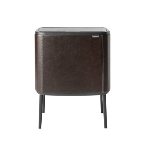 Cos de gunoi cu soft touch, Brabantia, Bo Touch, 11 + 23 L, otel inoxidabil/piele vegana, maro