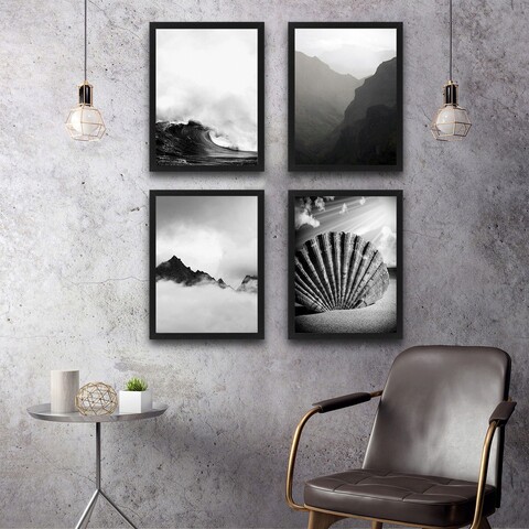 Set 4 tablouri decorative, Wave Set, PAL, Hartie, Multicolor Bystag