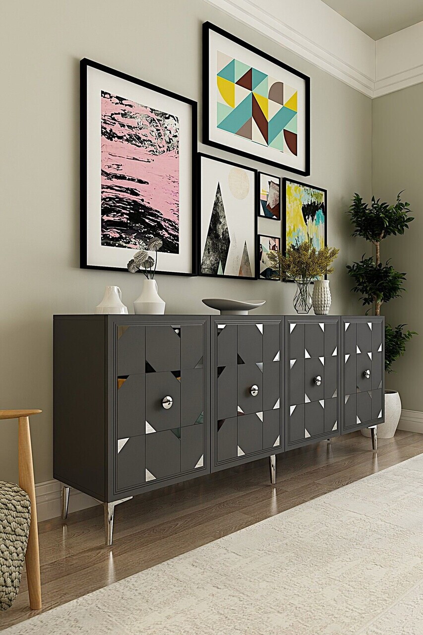 Consola, Hanah Home, Moka 180, 180x75x32 cm, Antracit / Argintiu — imaginea 2